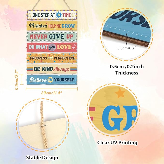 CHDITB Classroom Motivational Wooden Sign, Inspirational Wood Hanging Plaque, Positive Quotes Front Door Sign, Uplifting Wall Decor Hanger Never Give Up Wall Art for Nursery School Decor