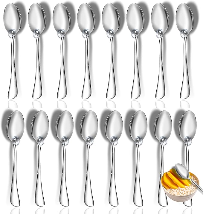 Teaspoon Set,16 Piece 6.7" Spoons Silverware, Premium Food Grade 18/10 Stainless Steel Tea Spoons, Metal Dessert Spoon, Mirror Finish & Dishwasher Safe