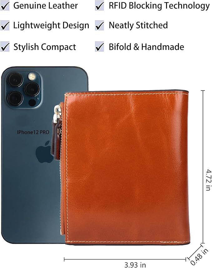 AINIMOER Women's RFID Blocking Leather Small Compact Bi-fold Zipper Pocket Wallet Card Case Purse with id Window