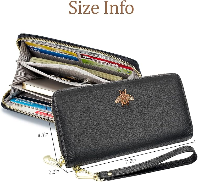 imeetu Leather Wristlet Purse for Women with Credit Card Holder, Zip Coin Pocket & Wrist Strap