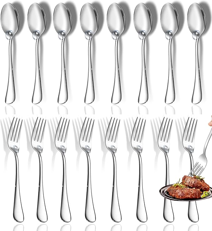 12 Pcs Spoons and Forks Set, Top Food Grade Stainless Steel Forks and Spoons Silverware Set,Forks and Spoons Cutlery Set, Mirror Finish & Dishwasher Safe
