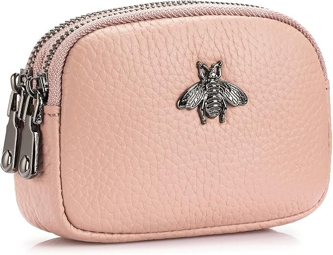 imeetu Women Leather Coin Purse, Small 2 Zippered Change Pouch Wallet