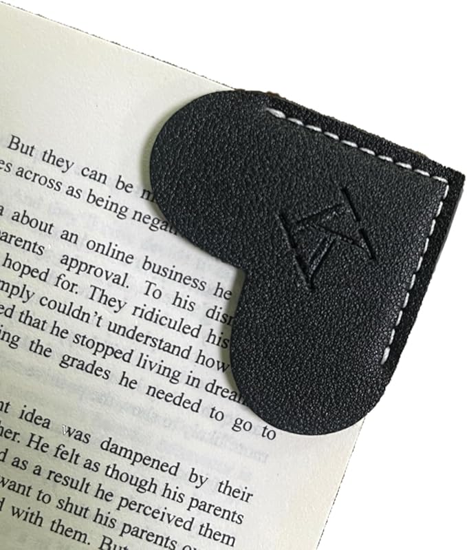 Personalized Leather Book Marks, Heart Bookmark, Unique Cute Handmade Letter Bookmarks Accessories for Reading Women, Teacher, Student, Book Lovers Book Mark Gifts (Black, K)