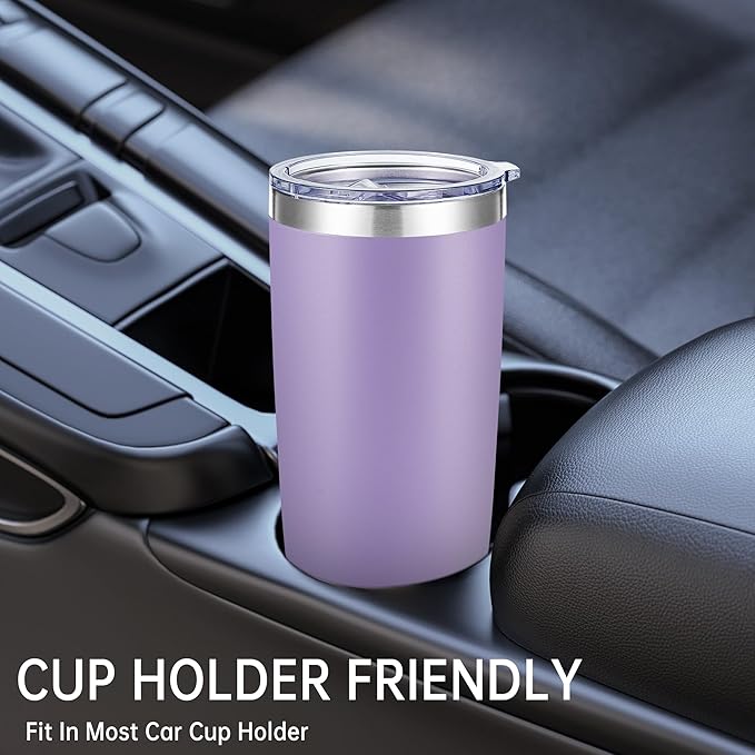 20 oz Tumblers Bulk Stainless Steel Tumbler with Lid Double Wall Vacuum Insulated Coffee Mug 20oz Powder Coated Cup for Hot and Cold Drinks, Purple, 6 pack