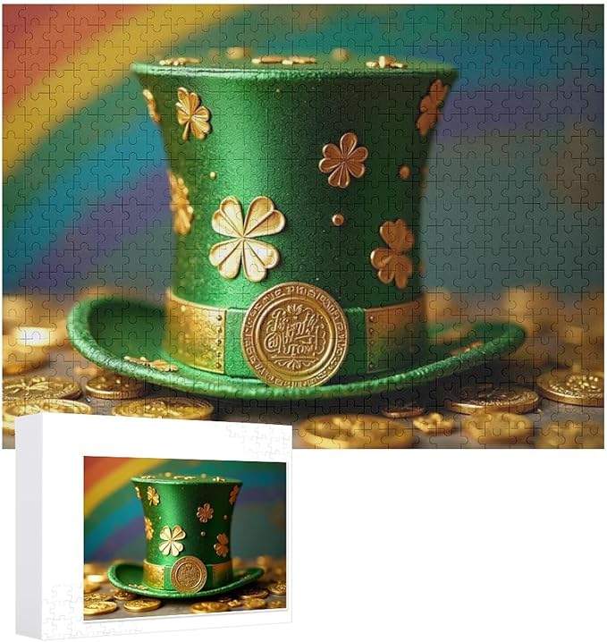 Wooden Puzzle - St Patrick's Day Hat Wooden Puzzles for Adults 500 Pieces Challenge Puzzles，Educational Games，Family Puzzles，Unique Gifts for Wall Art ，Funny Puzzles