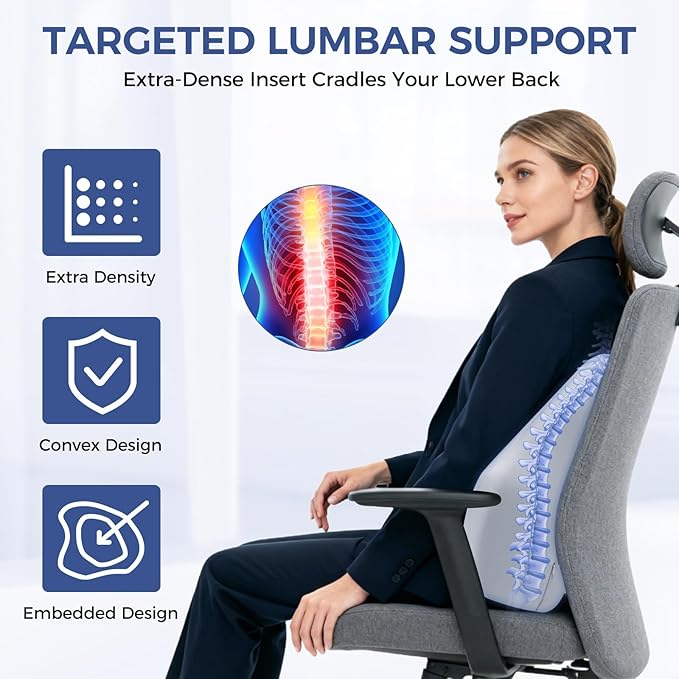 Memory Foam Lumbar Support Pillow for Back Pain Relief, Ergonomic Design, Orthopedic Cushion
