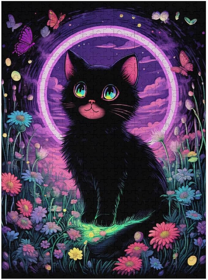 Jigsaw Puzzles for Adults 500 Piece - Black Cat Under The Moon Themed Wooden Puzzles，Educational Games，Family Puzzles，Unique Gifts for Wall Art ，Funny Puzzles，Stress Relief Games，Puzzle Games