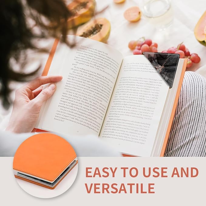 Cute Leather Bookmarks, Fun Triangle Making Corner Bookmark, Book Accessories for Reading Book Lovers, Unbreakable Page Markers for Women Men Pink Black Marble