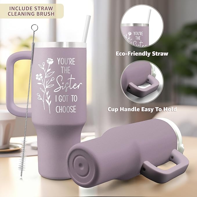 Best Friend Gift For Women - Birthday, Christmas Gift for Sister, Besties, Friendship, Soul Sister In Law - Mothers Day Gifts For Friend - 40oz Travel Tumbler With Handle & Straw Lid