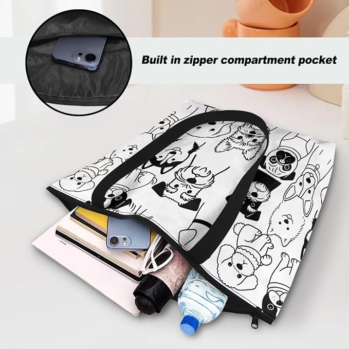 Cartoon Animal Printed DIY Coloring Tote Bag Waterproof Paper Handbags for Women Large Travel Shoulder Bags Purses
