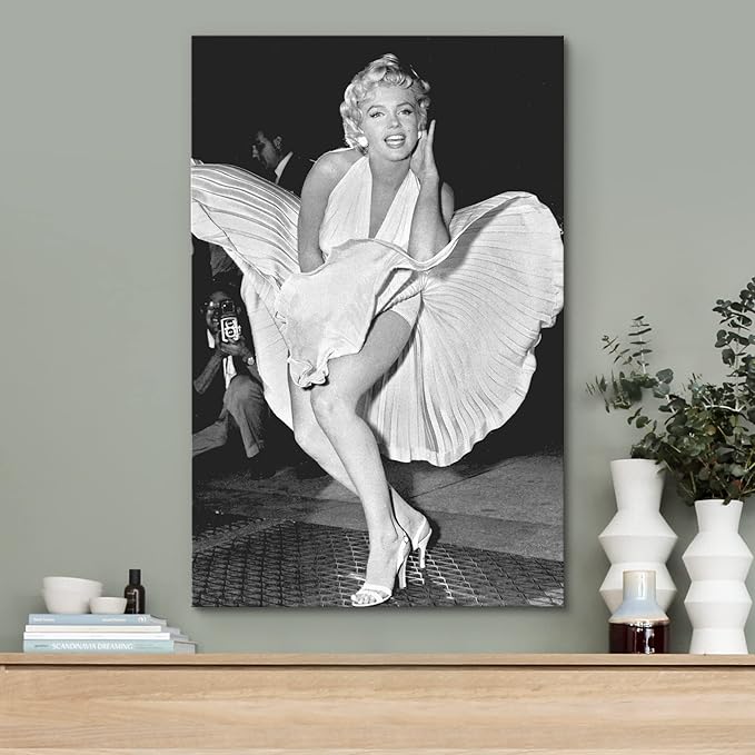 wall26 Canvas Print Wall Art Portrait of Marilyn Monroe with Dress People Pop Culture Historical Realism Famous Closeup Colorful Multicolor Classical for Living Room, Bedroom, Office - 12"x18"