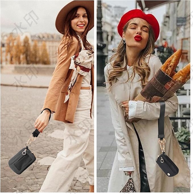 Wristlet Keychain Wallets for Women RFID Blocking Credit Card Holder Small Zipper Coin Purse Change Pouch with ID Window and Detachable Wrist Strap Beige Checkered