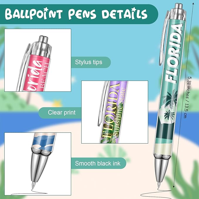 24 Pcs Florida Notebook with Pens Souvenirs Gifts Set, 12 Ballpoint Pens and 12 Notebooks, USA Florida Souvenirs for Traveler Office Supplies Birthday Gifts