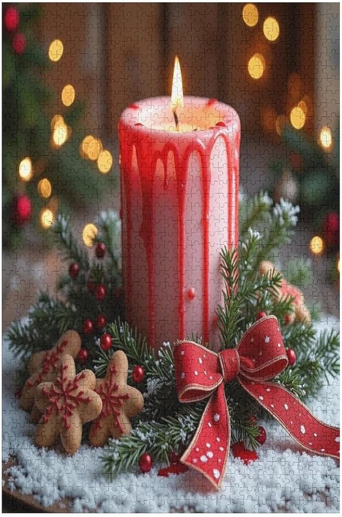 Jigsaw Puzzles for Adults 1000 Piece - Merry Christmas，Christmas Candles Wooden Puzzle Puzzle Games， Stress Relief Games，Funny Puzzles，Unique Gifts for Wall Art ，Family Puzzles
