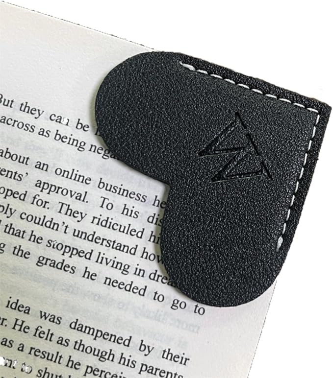 Personalized Leather Book Marks, Heart Bookmark, Unique Cute Handmade Letter Bookmarks Accessories for Reading Women, Teacher, Student, Book Lovers Book Mark Gifts (Black, W)
