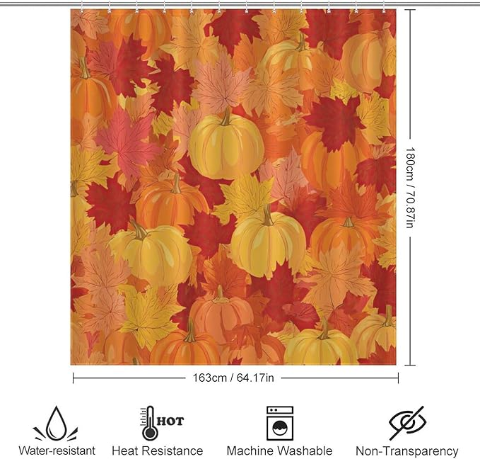 Autumn Pumpkins Fall Thanksgiving Shower Curtain Waterproof Washable Fabric Bathroom Shower Curtains for Bathroom Decorations Home Indoor Decor 64x72Inch