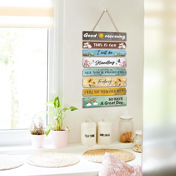 CHDITB Good Morning Inspirational Hanging Sign Plaque Farmhouse Wood Sign for Bedroom Motivational Scripture This is God Wooden Hanging Sign Art Wall Home Decoration God Christian Saying Wall Plaque