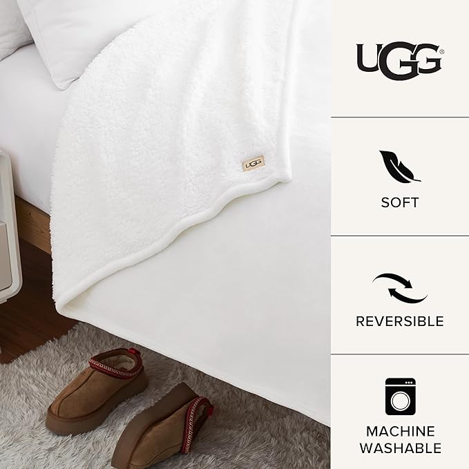 UGG Nita Twin XL/Twin Blanket Soft Fluffy Blanket for Bed, Warm Soft Bedding, Large Throw for Couch, Holiday Present, Machine Washable, 60-inch x 90-inch, White Snow