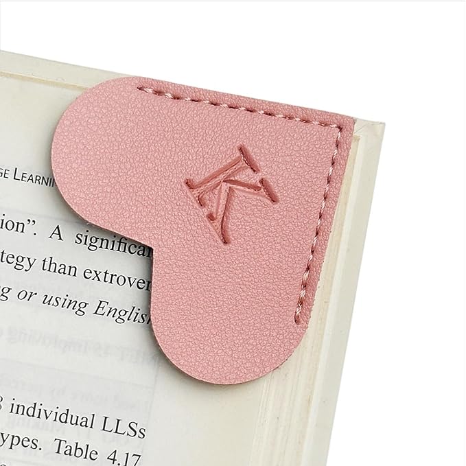 MOTEERLLU Personalized Leather Heart Bookmark with Initial, Cute Letters Custom Corner Book Mark for Reading Women, Teacher, Student, Book Lovers Gifts & Accessories(Pink, K)