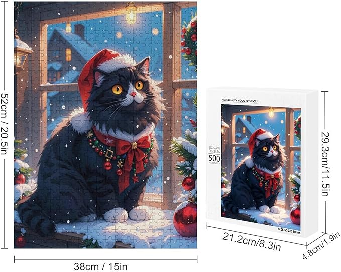 Jigsaw Puzzles for Adults 500 Piece - Christmas Black Cat Wooden Puzzles, Challenge Puzzles Puzzle Games, Stress Relief Games, Funny Puzzles