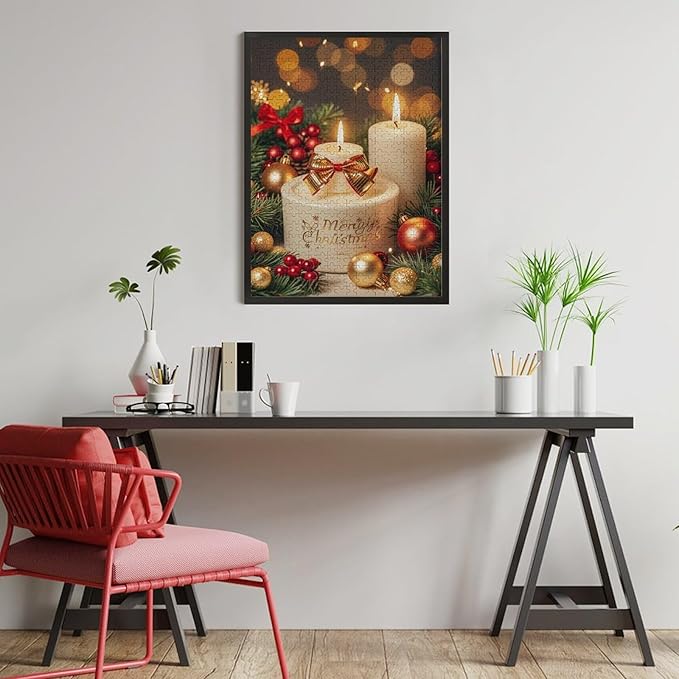 Jigsaw Puzzles for Adults 500 Piece - Christmas Atmosphere Candle Light，Merry Christmas Themed Wooden Puzzles，Puzzle Games Challenge Puzzles，Educational Games，Family Puzzles
