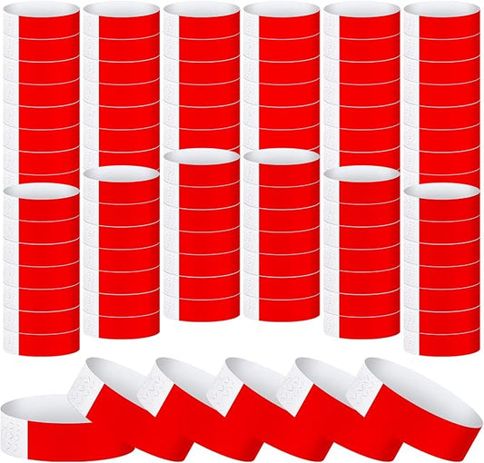 Tudomro 1200 Pack Plastic Paper Wristbands for Events Neon Party Wrist Bands Colored Waterproof Concert Identification Hand Bands Lightweight Adhesive Wristband(Red)