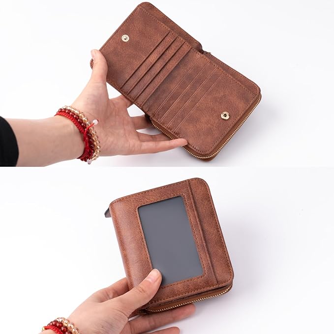 Genuine Small Wallet for Women, Slim RFID Blocking Credit Card Holder with ID Window, Compact Purses for Women with 17 Card Slots