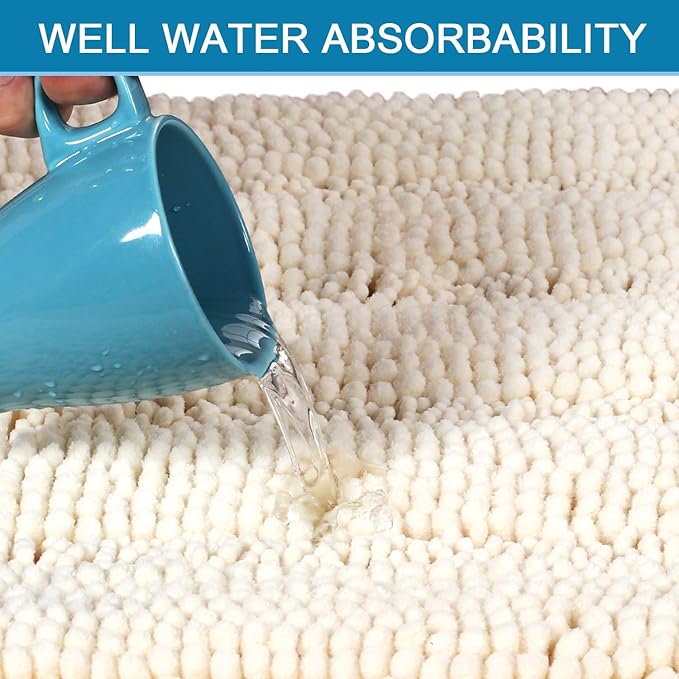 H.VERSAILTEX Extra Thick Striped Bath Rugs for Bathroom 2 Piece Bathroom Set Anti-Slip Bath Mats Soft Plush Shaggy Mat Living Room Bedroom Mat Floor Water Absorbent (Ivory, 47" x 17"/17" x 24")