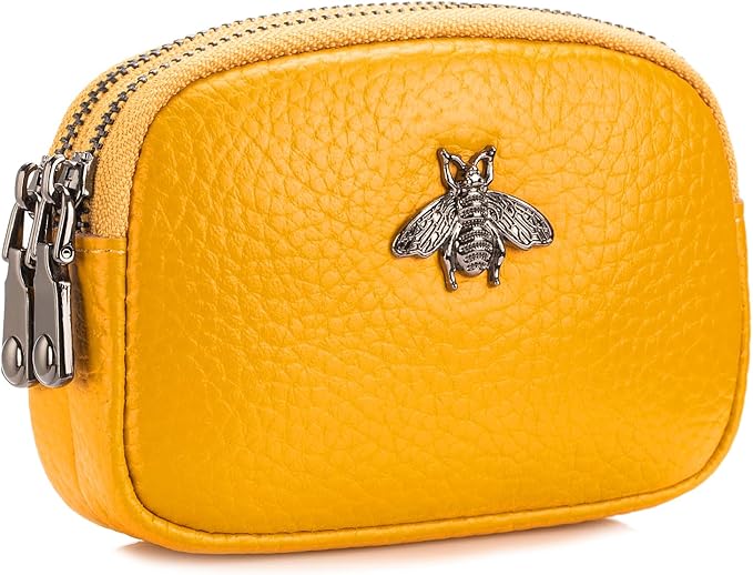 imeetu Women Leather Coin Purse, Small 2 Zippered Change Pouch Wallet