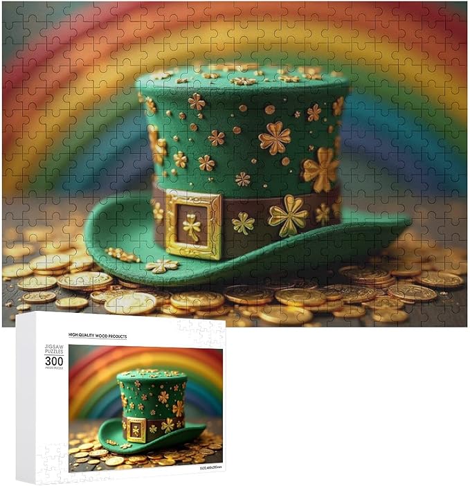 Wooden Puzzle - St Patrick's Day Hat Wooden Puzzles for Adults 300 Pieces Challenge Puzzles，Educational Games，Family Puzzles，Unique Gifts for Wall Art ，Funny Puzzles