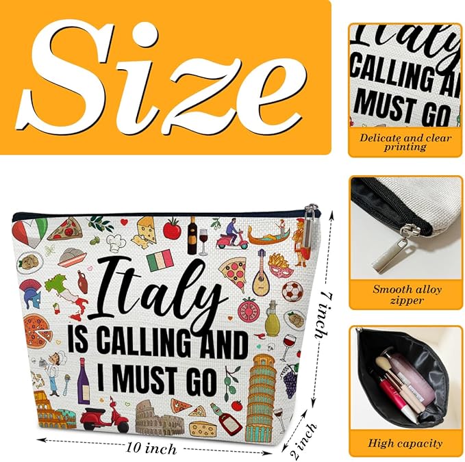 Italy Travel Gift Makeup Bag, Italy Lover Cosmetic Bag, City Themed Gifts For Traveller Women Friends Sister, Birthday Christmas Italian Bachelorette Party Favors
