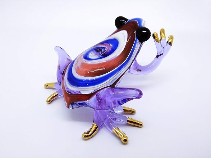 WitnyStore 3¼" Swirl Blue Red Purple Frog Artistic Blown Glass Figurine Premium Hand-Blown Statue Tabletop Decoration Unique Collectible for Adult Collectors Handcrafted Elegant Home Room Decor