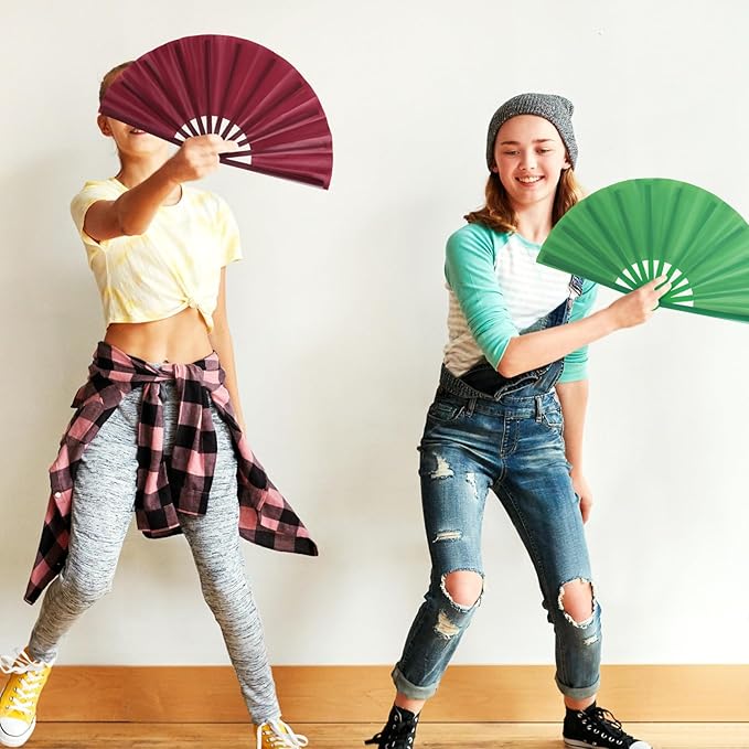 Blulu 4 Pcs 11 Inch Large Folding Hand Fans Bulk Clapping Popping Rave Fans for Kids Women Men for Dancing Boots on The Ground Festival Party Decoration(Classic Style, Retro Color)