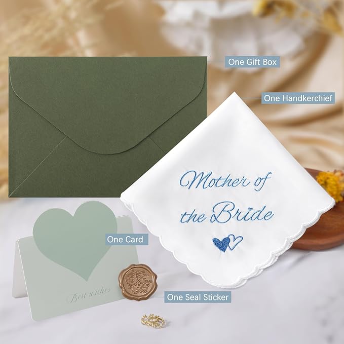 Wedding Handkerchief Something Blue for Bride, Mother Father of the Brides Groom Gifts, Embroidered Happy Tears Cotton Hanky