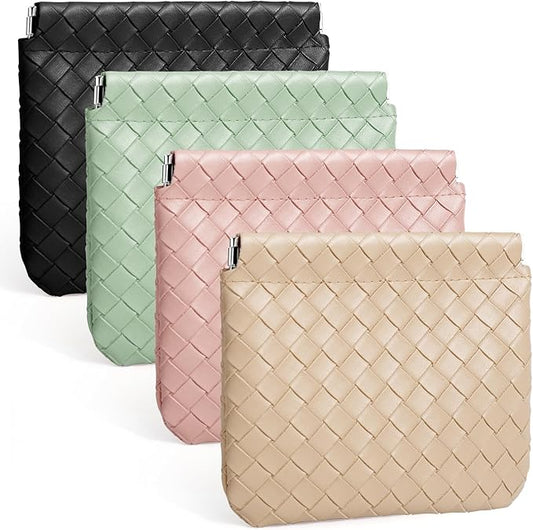 BUSOHA 4 PCS Small Makeup Bag for Purse, Mini Portable Cosmetic Bags for Women, Weave Coin Purse Lipstick Cosmetic Accessories Organizer, Small Travel Kit Storage Pouch
