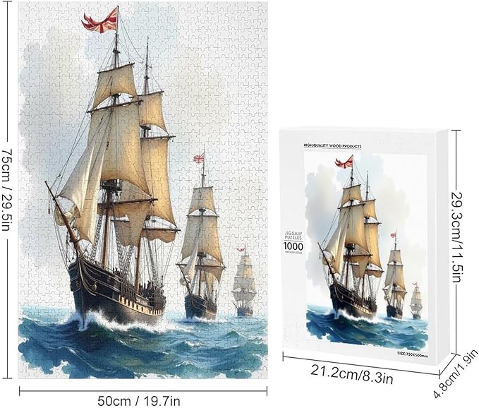 Pirate Ship Ocean Wooden Puzzle 1000 Pieces Jigsaw Puzzles for Adults Puzzle Educational Toys Challenging Fun Games Gifts for Elders Kids Family and Friends