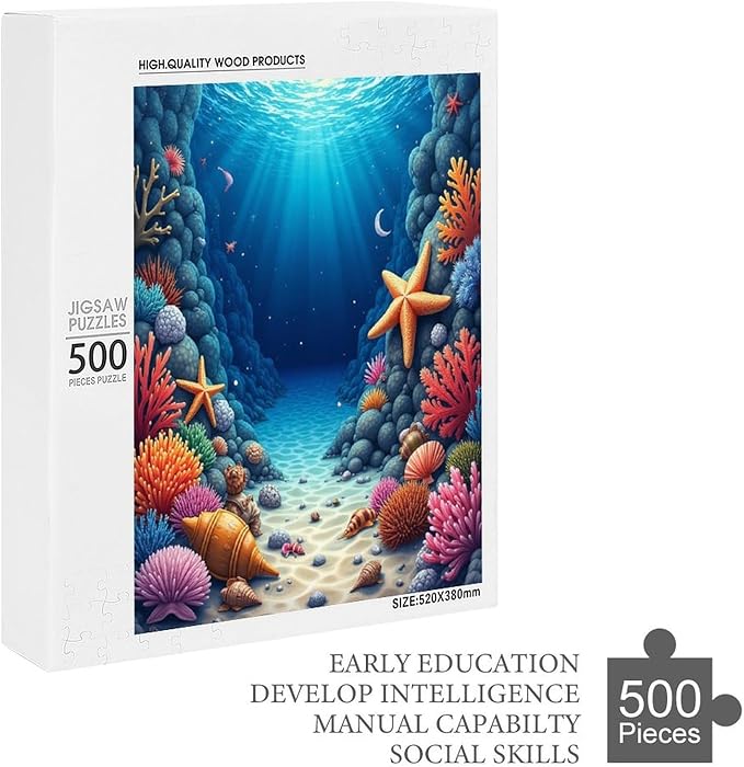 Sea Floor Wooden Puzzle 500 Pieces Jigsaw Puzzles for Adults Puzzle Educational Toys Challenging Fun Games Gifts for Elders Kids Family and Friends