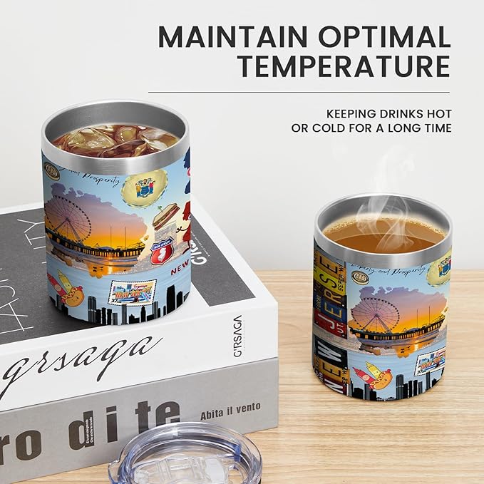 12oz Coffee Mug New Jersey State Insulated Coffee Cups, United States Map Travel Mug Landmark, Birthday Gifts Cute Mugs with Lid and Straw Gifts for Mom