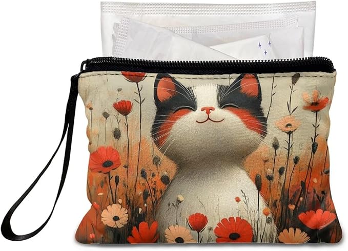Dolyues Cat Flower Change Purses for Women Zipper Coin Purse Floral Coin Pouch With Wristlet Cute Wallets for Shopping Travel and Work