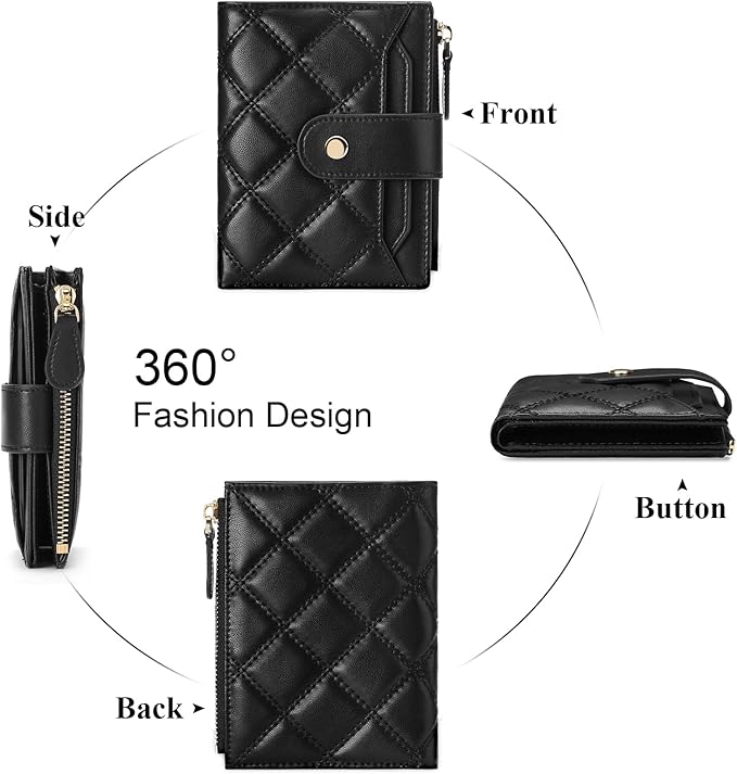SENDEFN Small Wallet for Woman Leather RFID Blocking Bifold Zipper Pocket Credit Card Holder
