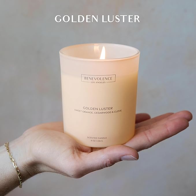 Orange, Cedarwood & Clove – Benevolence LA Scented Candle for Home | 8oz, 45-Hour Burn | Natural Soy Wax, Cotton Wick | Malibu Sands Collection, Gift for Women & Men