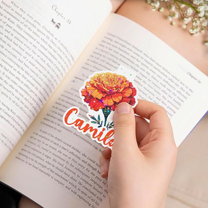 callie Personalized Birth Flower Magnetic Bookmarks - Custom Name Waterproof Glitter Magnet Book Page Markers, Birthday Reading Gifts for Women Students Teachers Book Lovers