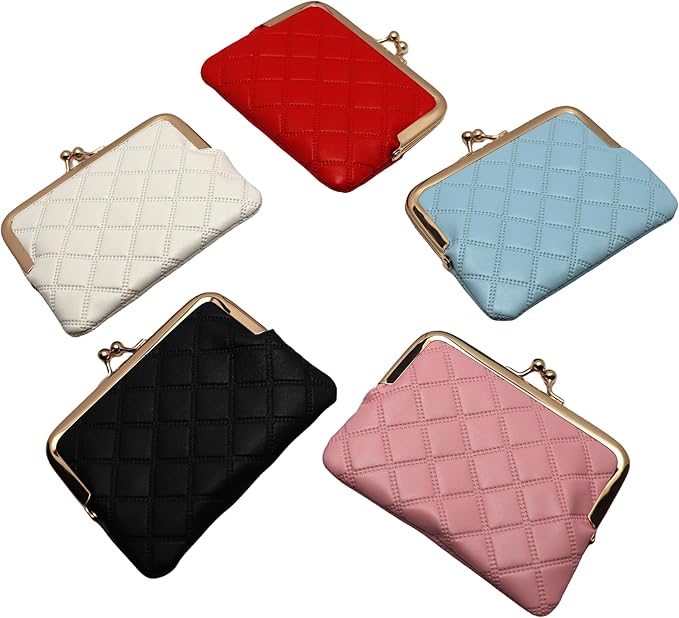 Coin Purse Vintage Bag Lock Wallet Buckle Kiss Lock change purse change holder wallet coin Leather coin wallet(E blue)