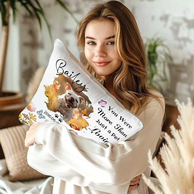 Personalized Pet Memorial Throw Pillow with Photo (Insert Included) - Sympathy Gift for Dog or Cat Loss - Customized for Pet Lovers and Owners (Colorful)