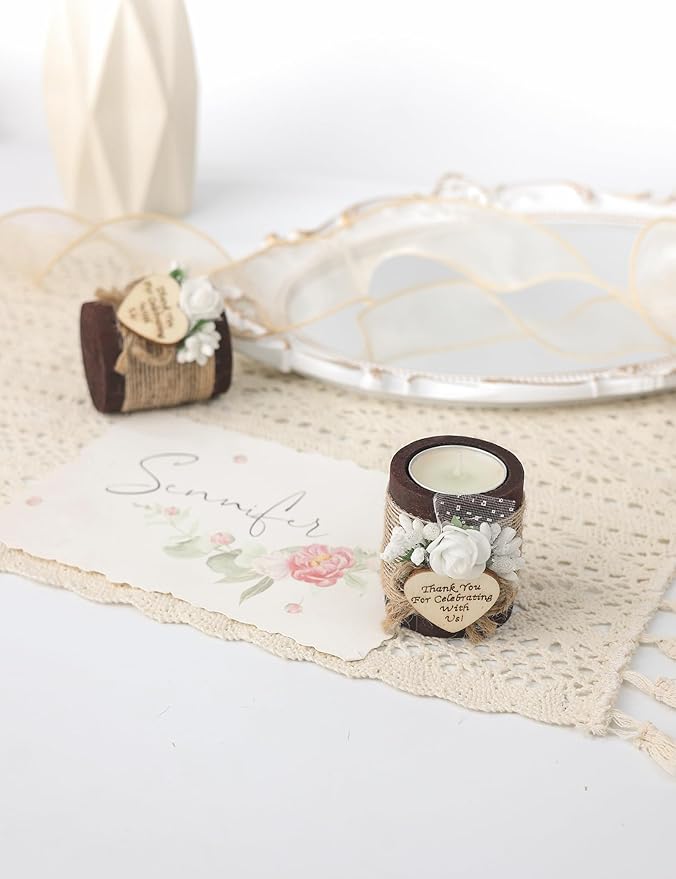 50 Piece Set of Wooden Tealight Candle Holders, Wedding Party Favors, Candle Favors, Guests Return Gifts, Bridal Shower Favors, Baby Shower Favor for Guests. (Dark Brown 50 pcs)
