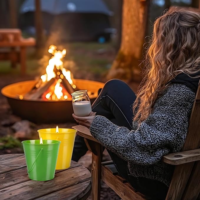 4 Pack 12oz Each Citronella Scented Candles - Colorful Metal Bucket Candles, Smokeless Indoor Outdoor Candles for Backyard, Camping & Gatherings