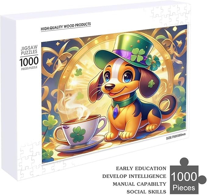 Wooden Puzzle - St. Patrick's Day Dachshund Wooden Puzzles for Adults 1000 Pieces Challenge Puzzles，Educational Games，Family Puzzles，Unique Gifts for Wall Art ，Funny Puzzles