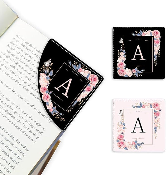 2 Pack A-Z Leather Book Corner Bookmark, Durable Handmade Reading Accessories - Gifts for Readers, Women, Men, Teachers, Students A