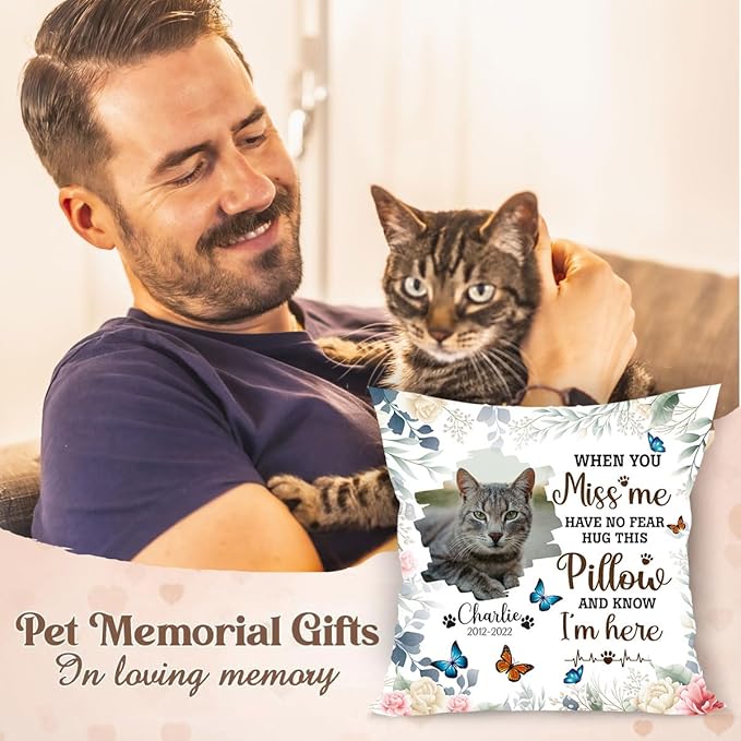 Custom Pet Memorial Throw Pillow (Insert Included), Pet Memorial Gifts Cat, Cat Memorial Gifts for Loss of Cat, Cat Remembrance Gifts, Loss of Cat Sympathy Gift, Cat Gifts for Cat Lovers