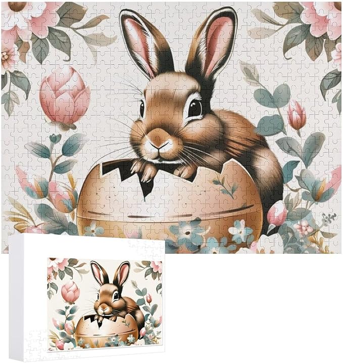 Wooden Puzzle - Easter Bunny Eggs Cute Rabbit Jigsaw Puzzles，Wooden Puzzles for Adults 500 Pieces Challenge Puzzles，Educational Games，Family Puzzles，Unique Gifts for Wall Art